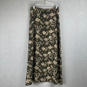 VTG Wanted Clothing Floral Maxi Skirt Sz 7 Green Beige Boho A Line Y2K USA Made